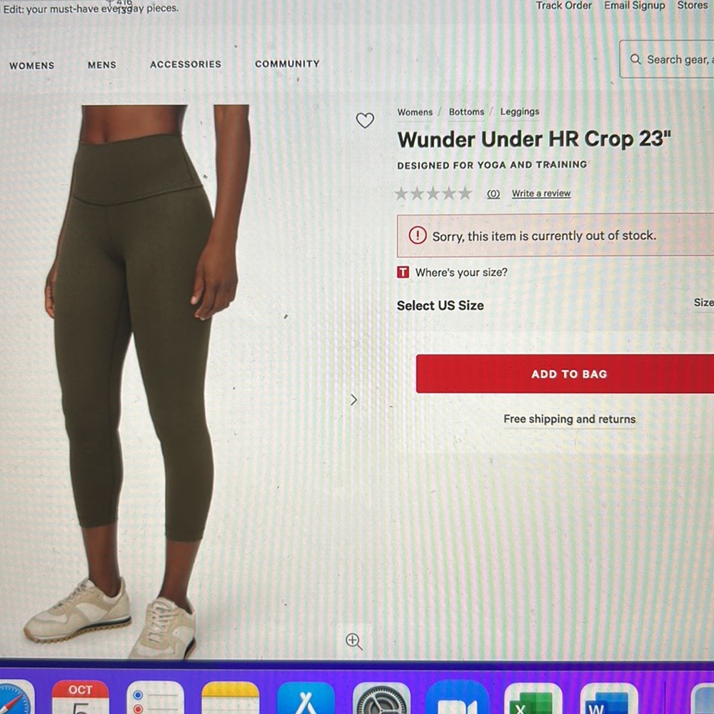 Lululemon leggings wunder under HR crop 23” size 6 - dark green